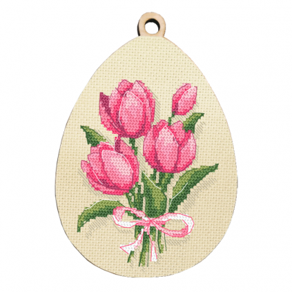 Cross stitch pattern on paper - Egg with tulips form