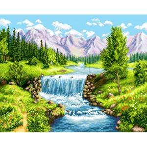 GC 7350 Cross stitch pattern on paper - Mountain landscape with a waterfall