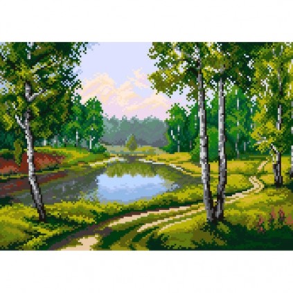 GC 7131 Cross stitch pattern on paper - Landscape with birches