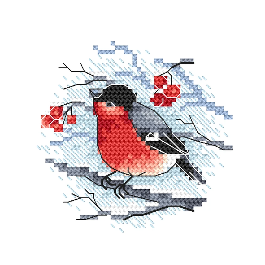 Cross stitch pattern for a phone - Bullfinch and a rowan