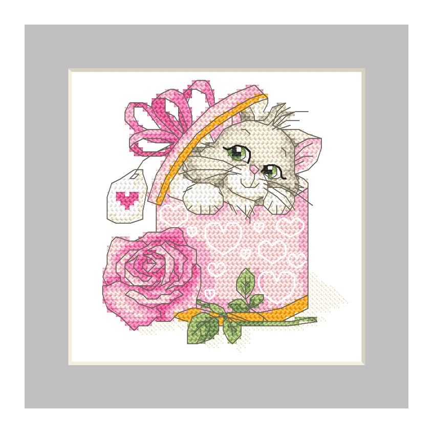Cross stitch pattern for smartphone - Card with a kitty