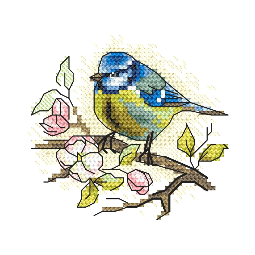 Cross stitch pattern for a phone - Tit on the apple tree