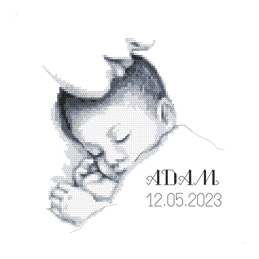 Cross stitch pattern for a phone - Birth certificate with a sleeping baby