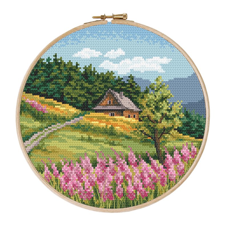 Summer Landscape Cross Stitch Chart, Embroidery Design for Adults and Kids  'siesta' DIY Wall Decor for Living Room, Instant Download in PDF 