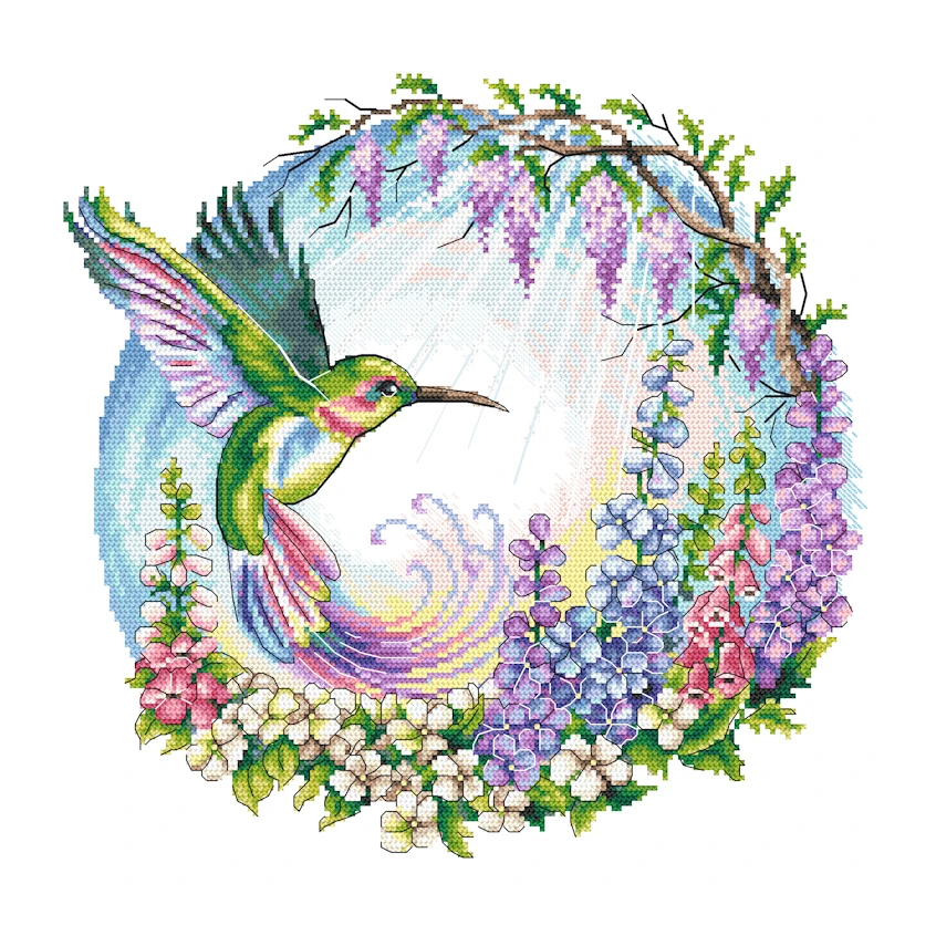 Cross stitch pattern for a phone - Fairy-tale hummingbird
