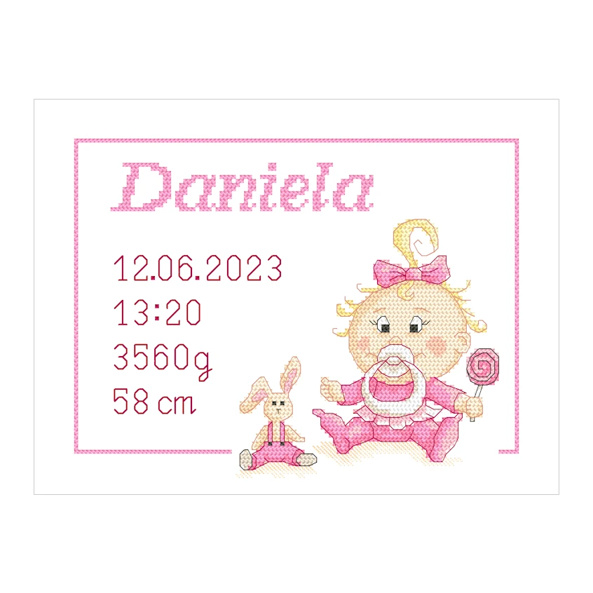 Cross stitch pattern for a phone - Birth certificate for a girl
