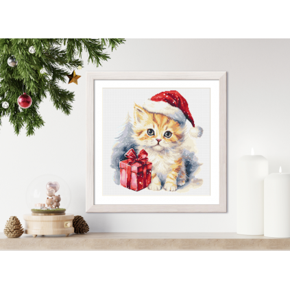 Zn 10849 Kit de tapeçaria de ponto cruz - gatinho de Natal