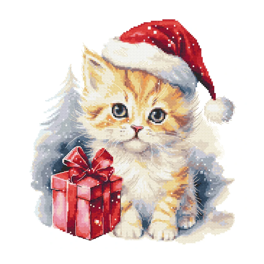Cross stitch pattern for a phone - Christmas kitty