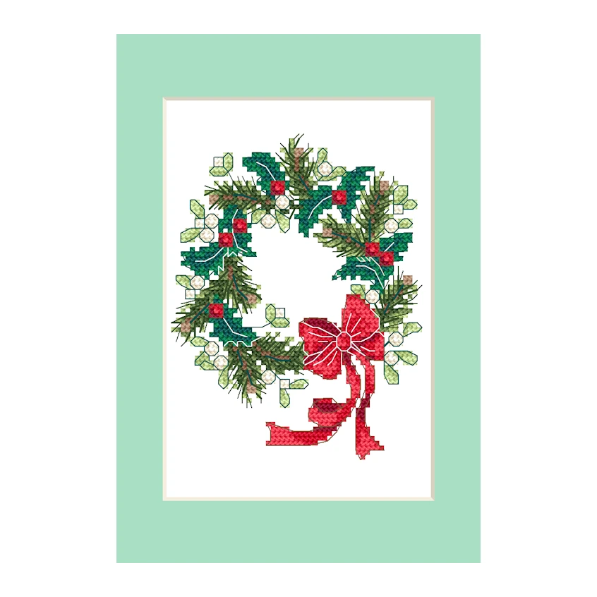 Cross stitch pattern for smartphone - Card - Christmas wreath with a bow