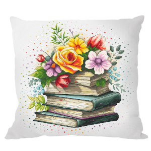 W 10781-01 Cross stitch pattern PDF - Cushion - Flower pile of books