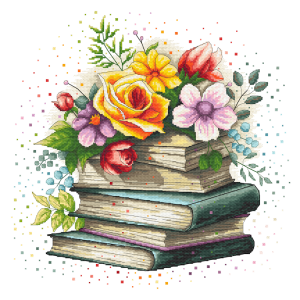 Z 10781 Cross Stitch Kit - Blütenhaufen von Büchern