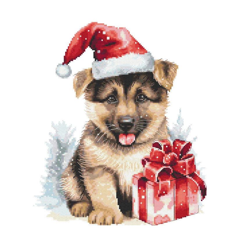 Cross stitch pattern for a phone - Christmas doggy