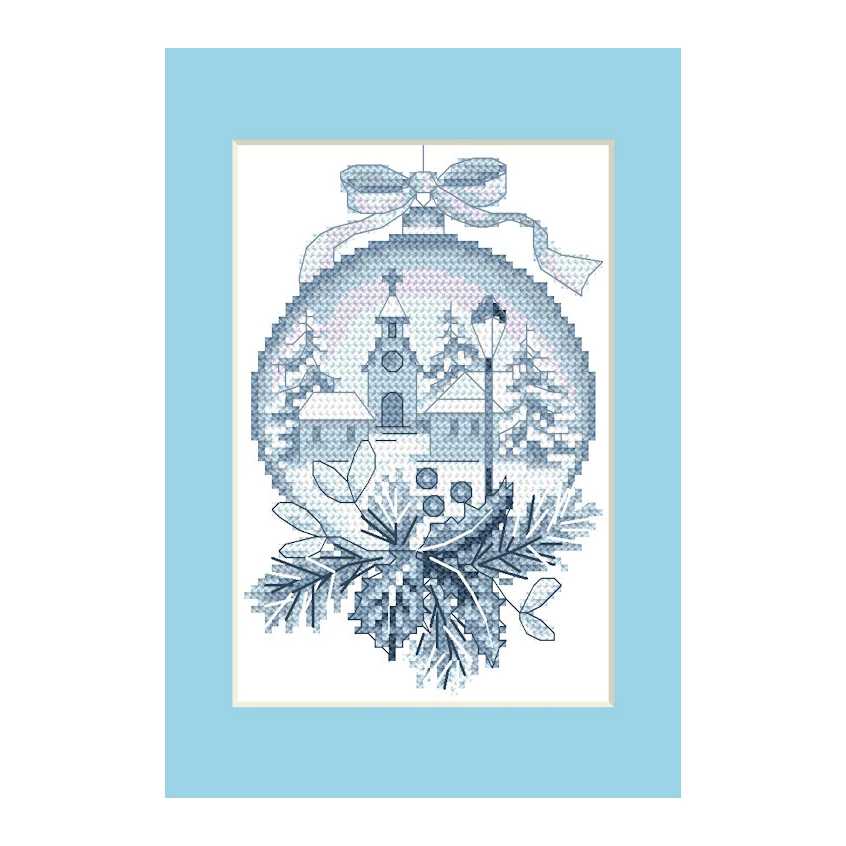 Cross stitch pattern for smartphone - Card - Town in a Christmas ball