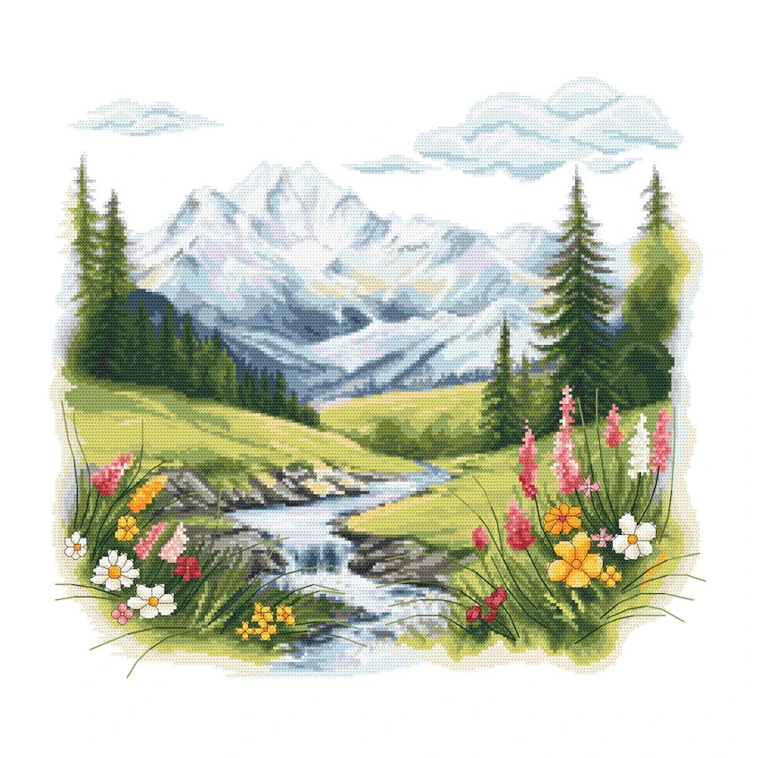 Cross stitch pattern for a phone - Alpine meadow