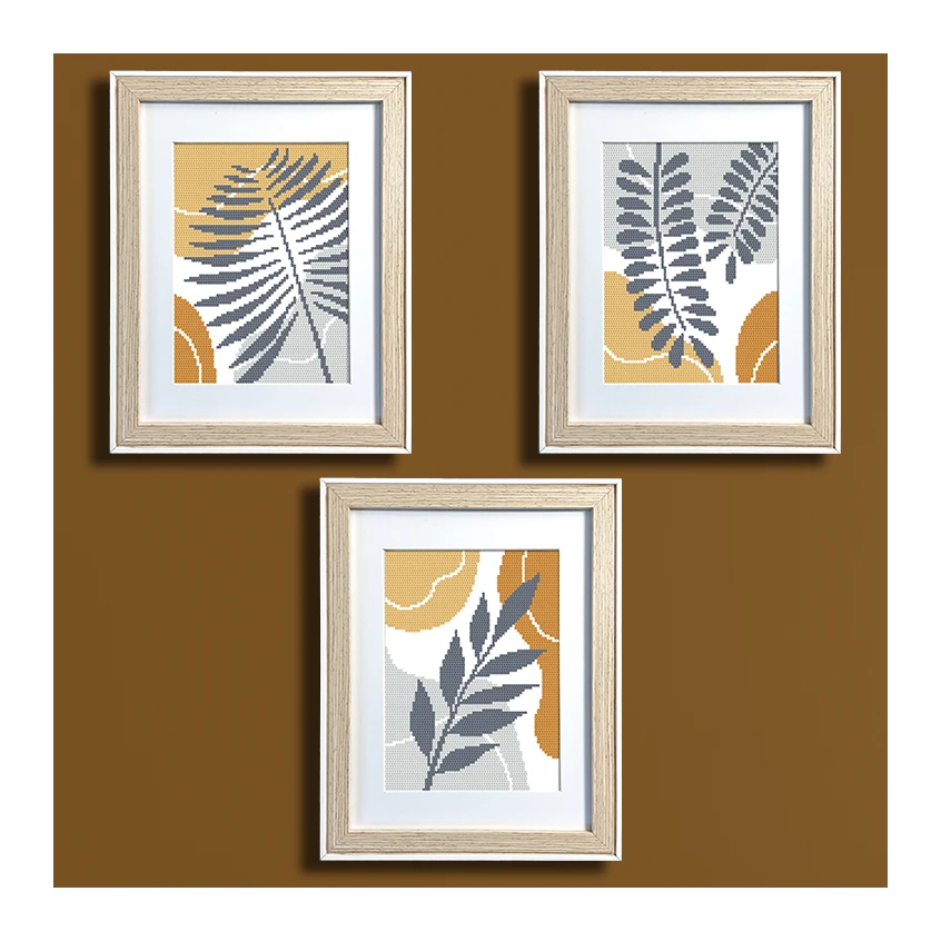 Cross stitch pattern for a phone - Graphite leaves - triptych