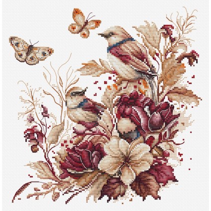 LS B2419 Cross stitch kit - The birds - autumn