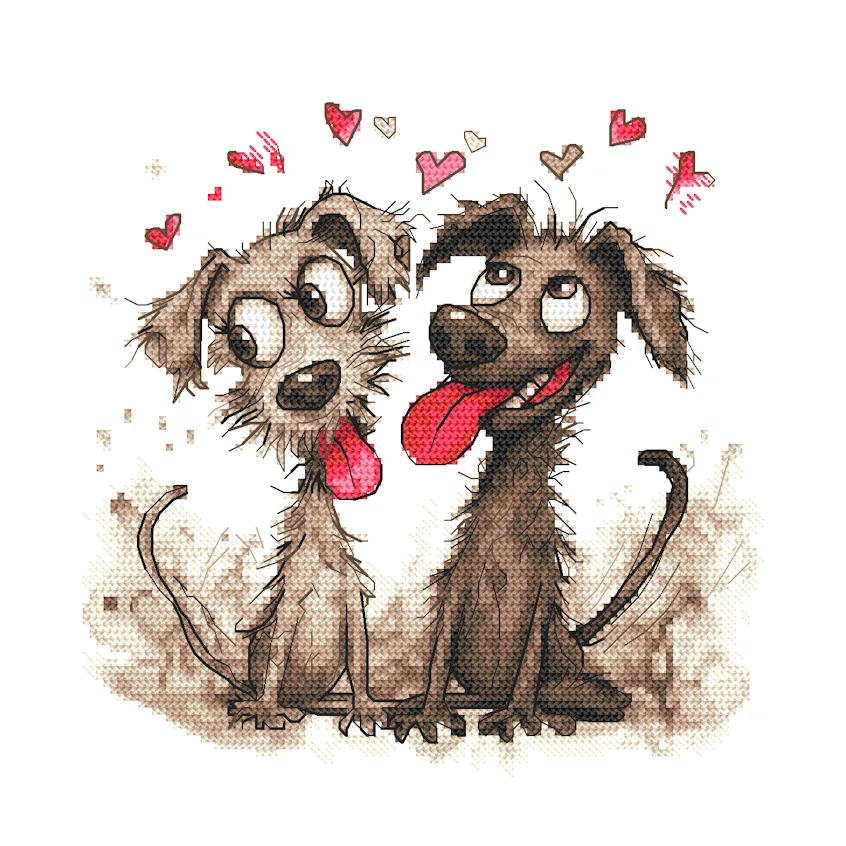 Cross stitch pattern for a phone - Valentine's Day doggies