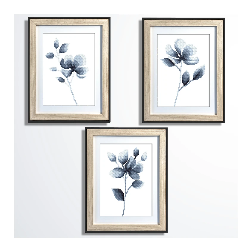 Cross stitch pattern for a phone - Delicate flowers - triptych