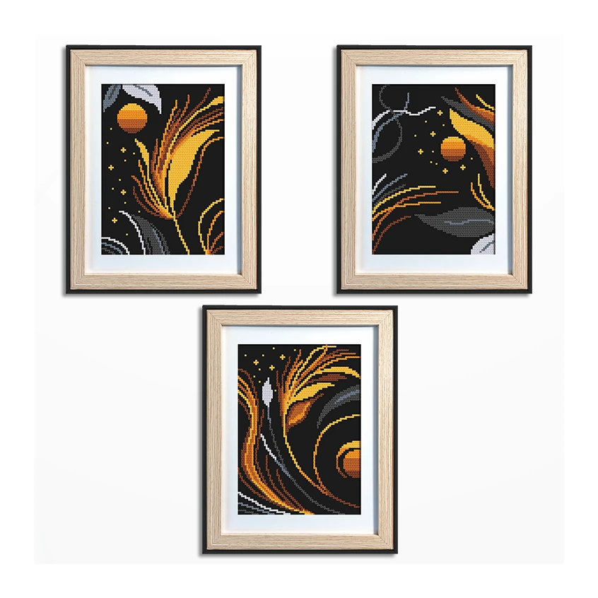 Cross stitch pattern for a phone - Golden grasses - triptych