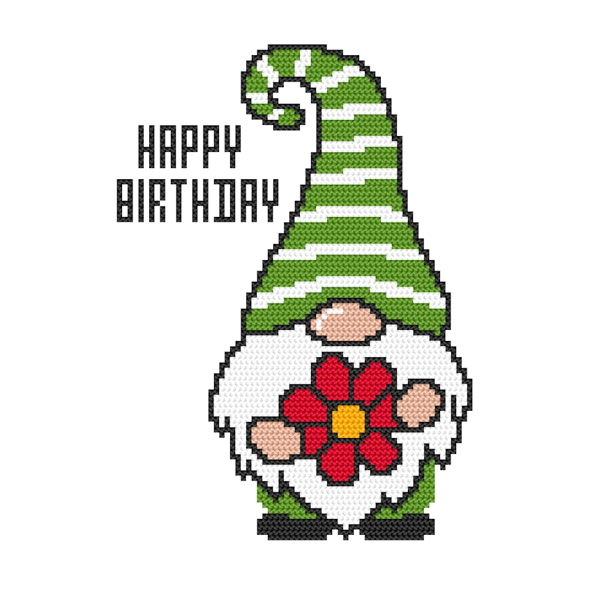 Cross stitch pattern for a phone - Gnome with a flower