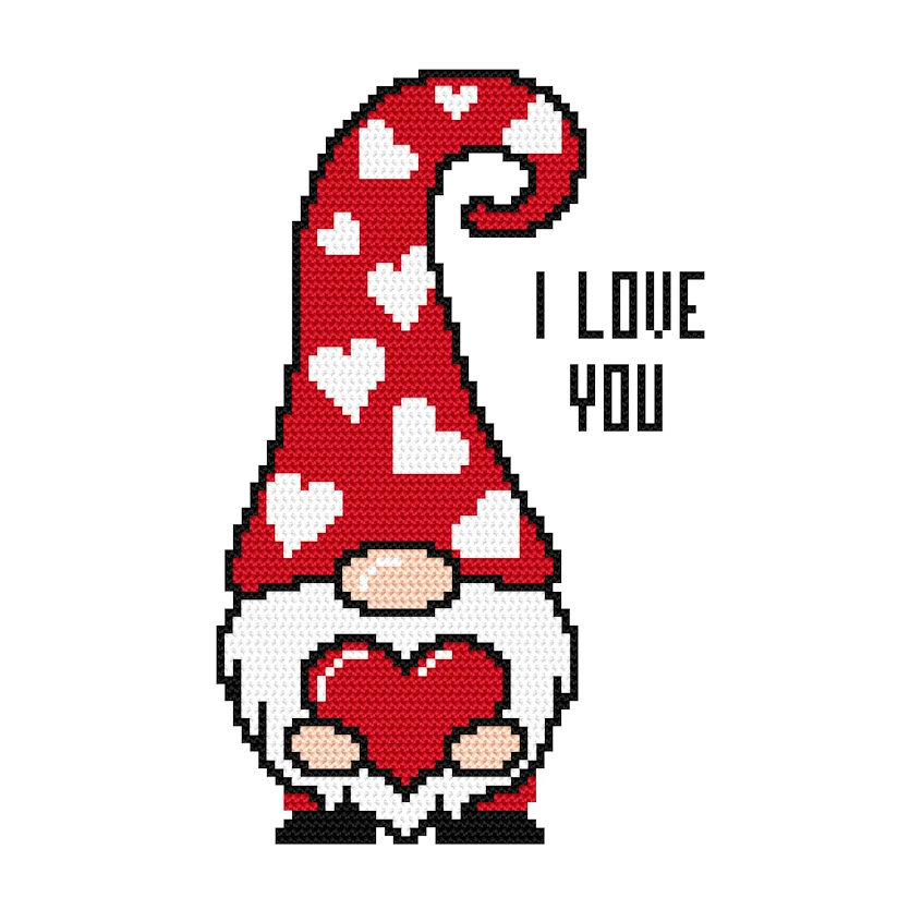 Cross stitch pattern for a phone - Gnome with a heart