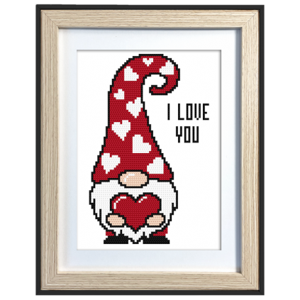 S 11015 Cross stitch pattern for a phone - Gnome with a heart