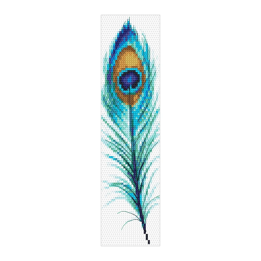 Cross stitch pattern for a phone - Bookmark with a peacock feather