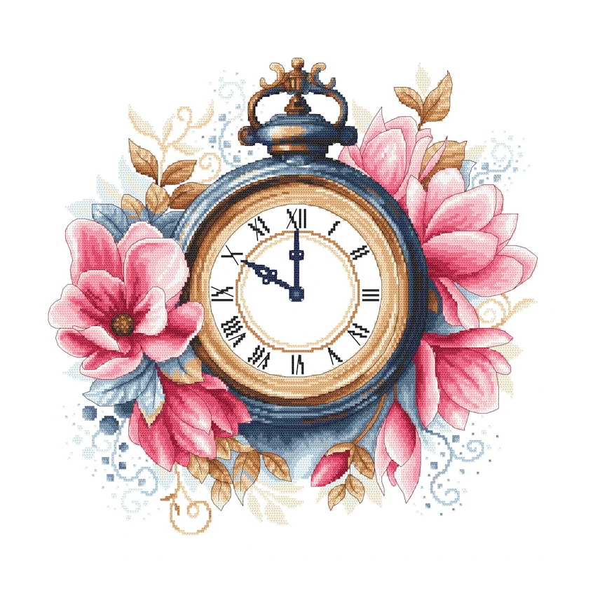 Cross stitch pattern for a phone - Vintage magnolia clock