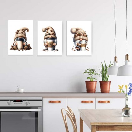 0172 -PLA33 Sett med plakater - Gnomes med kaffe - 3 stk. 29,7x42 cm