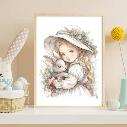 0169PL Poster - Bambina con coniglietto - Vintage