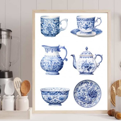 0195PL Affiche - Porcelaine bleue III - Vintage