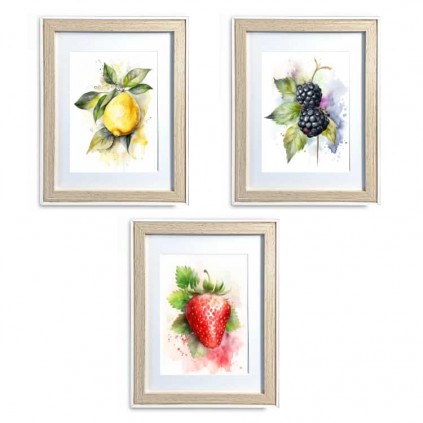 0188-21x27x3b sett med bilder - sommerfrukter - 3 stk 21x27 cm