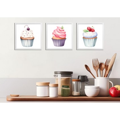 0154-20x20x3b Conjunto de fotos - cupcakes - 3 pcs 21,5x21,5 cm