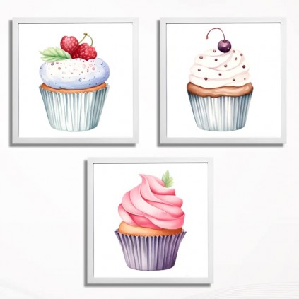 0154-20x20x3b Conjunto de fotos - cupcakes - 3 pcs 21,5x21,5 cm