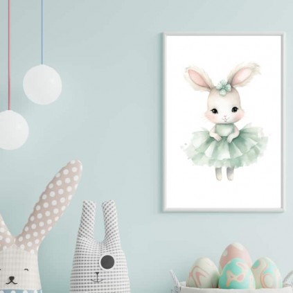 0251PL Plakat - Bunny i en grønn kjole