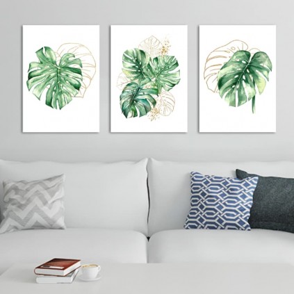 0315 -PLA33 Conjunto de pôsteres - folhas de monstera tropical - 3 pcs. 29.7x42 cm