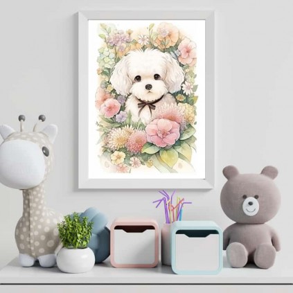 0338pl -plakat - en hund i blomster