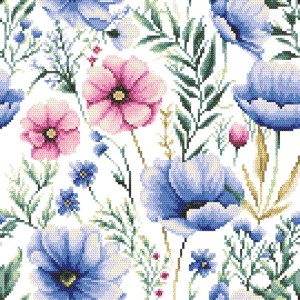 GC 10915 Grille de point de croix sur papier - Motif répétable - Fleurs I