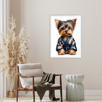 0473PL Poster - Yorkie Dog i Kimono