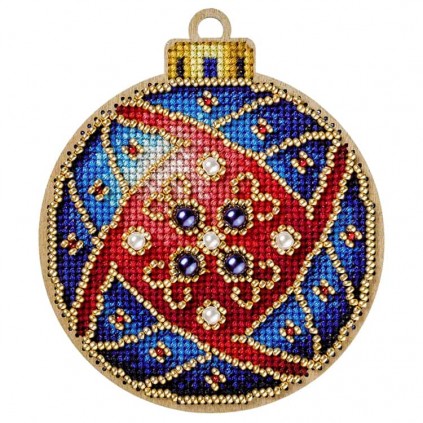 FLW-010 Kit de point de croix sur contreplaqué - Boule de Noël rouge et bleue