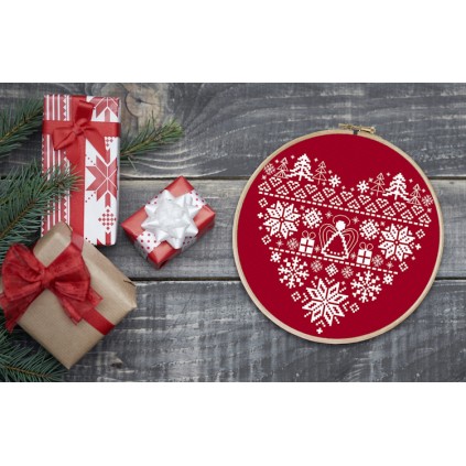 Zi 11048 Kit de ponto cruzado com mouline e miçangas - coração de natal eu