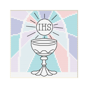 W 10942 Cross stitch pattern PDF - Holy communion card - Chalice and host
