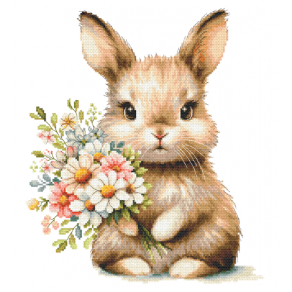 W 10945 Cross Stitch Pattern PDF - Bunny com flores