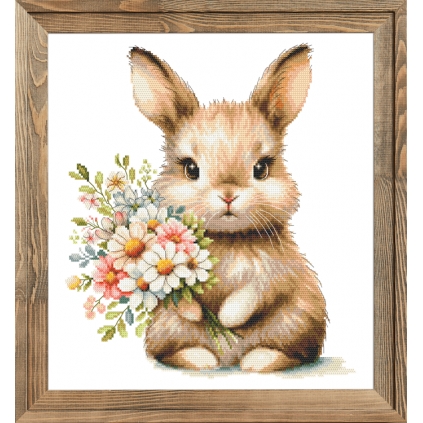W 10945 Cross Stitch Pattern PDF - Bunny com flores