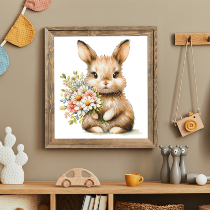 Zn 10945 Cross Stitch -kudoksella - pupu kukilla