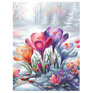 S 10944 Cross stitch pattern for a phone - Landscape with crocuses
