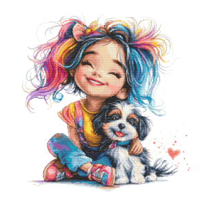 Z 10955 Cross stitch kit - Colorful girl with a dog