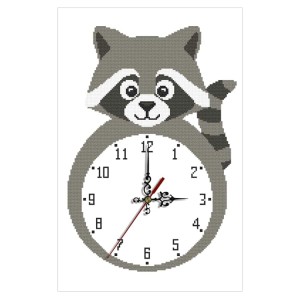 W 11128 Cross stitch pattern PDF - Clock - Raccoon