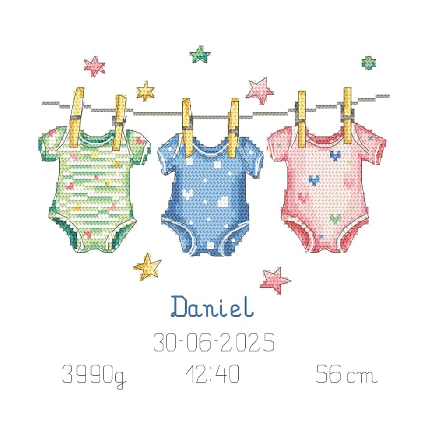Cross stitch pattern for a phone - Birth certificate - Sleepsuits