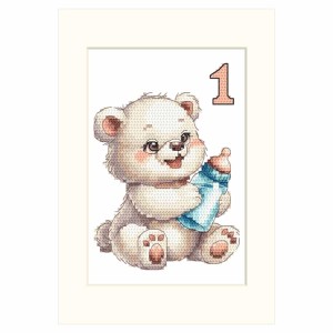 ZU 10970 Cross stitch kit - Birthday card - Teddy bear with a bottle